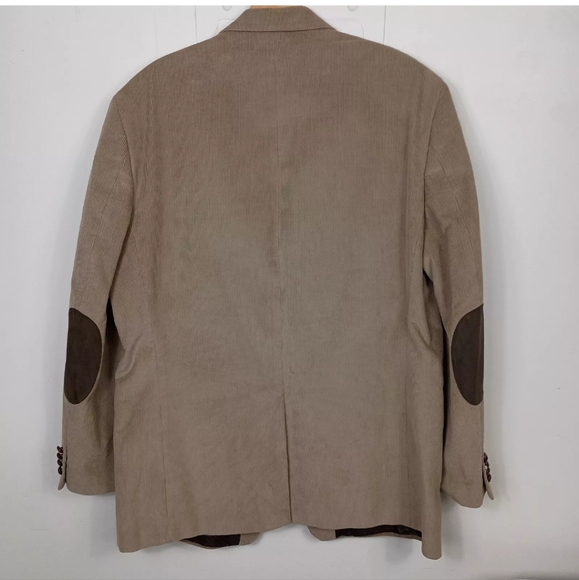 Chaps Mens Corduroy Sport Coat 46L Tan Elbow Patches Two Button Blazer Jacket - Picture 2 of 11